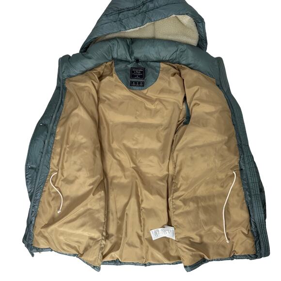 Abercrombie & Fitch Women’s Puffer Jacket Hooded Green Size M Warm Winter Coat - Picture 4 of 7